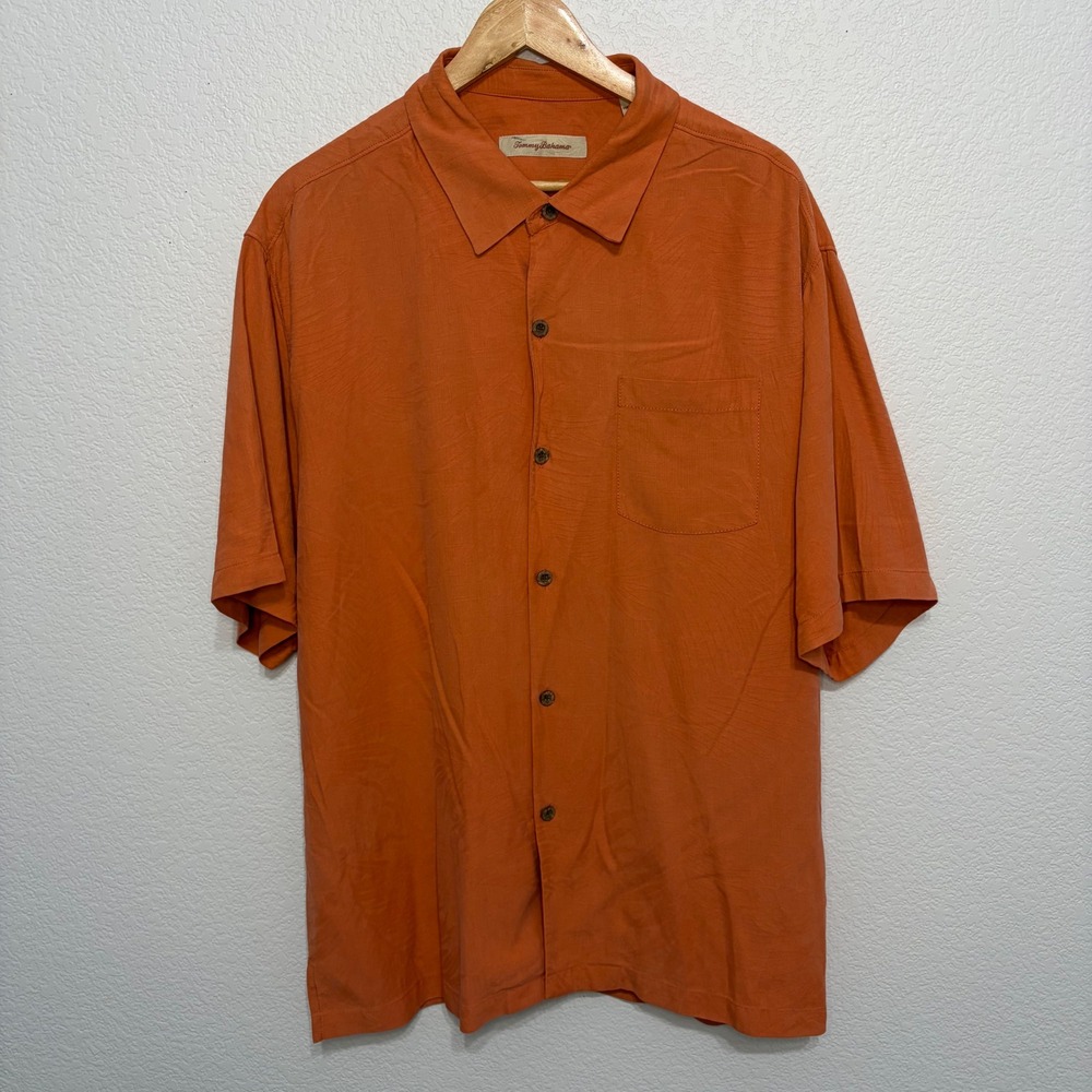 Tommy Bahama Mens XL Burnt Orange 100% Silk Tropical Jacquard Camp Shirt SS